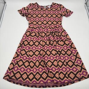 LuLaRoe Women's‎ XL Purple Peach Black Geometric Print Fit & Flare Dress